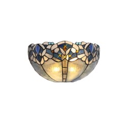Worcester Tiffany 30cm Wall Lamp, 2 x E14, Blue, Clear Crystal - thumbnail 1