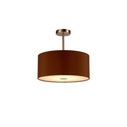 Baymont Satin Nickel E27 Semi Flush With 40cm x 18cm Dual Faux Silk Shade, Raw Cocoa/Grecian Bronze
