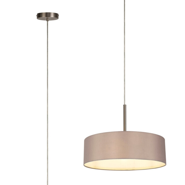 Baymont Satin Nickel 5 Light E27 Single Pendant, With 45cm x 15cm Faux Silk Shade, Grey - image 1