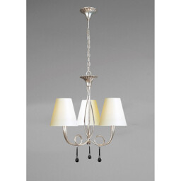 Paola Pendant 3 Light E14, Silver Painted With Cream Shades & Black Glass Droplets - thumbnail 2