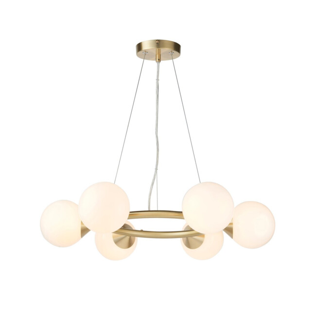 Grosseto Globe Pendant Ceiling Light Satin Brass Plate, Gloss White Glass - image 1