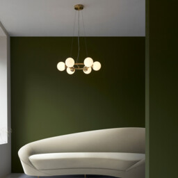Grosseto Globe Pendant Ceiling Light Satin Brass Plate, Gloss White Glass - thumbnail 3