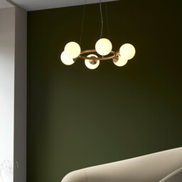Grosseto Globe Pendant Ceiling Light Satin Brass Plate, Gloss White Glass - thumbnail 5