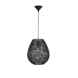 Griffin 30.5cm Dome Pendant Ceiling Light Black Paper Black Fabric Wire, Base LED E27