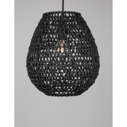 Griffin 30.5cm Dome Pendant Ceiling Light Black Paper Black Fabric Wire, Base LED E27 - thumbnail 5