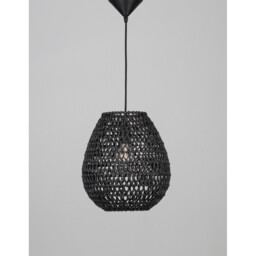 Griffin 30.5cm Dome Pendant Ceiling Light Black Paper Black Fabric Wire, Base LED E27 - thumbnail 3