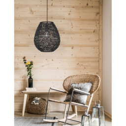 Griffin 30.5cm Dome Pendant Ceiling Light Black Paper Black Fabric Wire, Base LED E27 - thumbnail 2