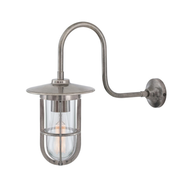 Fabo Outdoor Wall Light, Antique Silver, Clear Glass, IP65