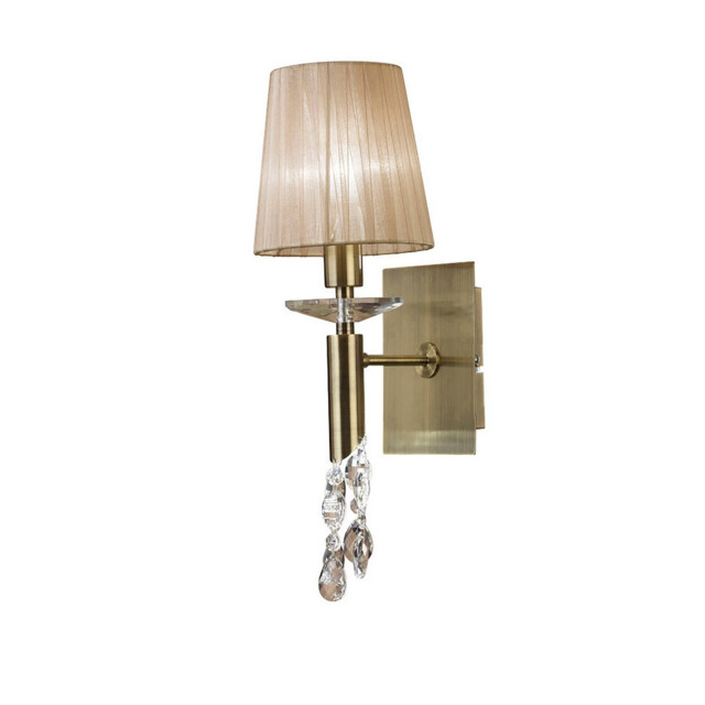 Tiffany Wall Lamp 1+1 Light E14 With Soft Bronze Shade Antique Brass/Crystal - image 1