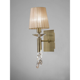 Tiffany Wall Lamp 1+1 Light E14 With Soft Bronze Shade Antique Brass/Crystal - thumbnail 2