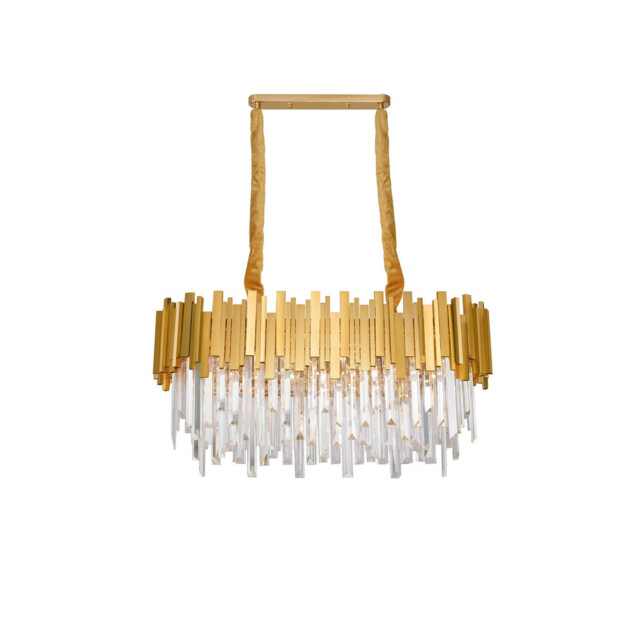 Grane 8 Light Pendant Ceiling Light Gold Metal, Crystal LED E14 - image 1