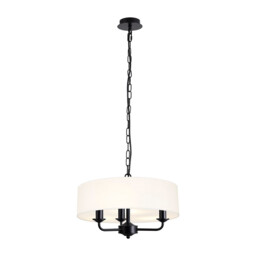 Banyan 3 Light Multi Arm Pendant With 45cm x 15cm Faux Silk Fabric Shade Matt Black/White