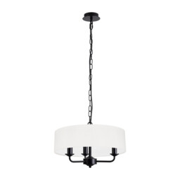 Banyan 3 Light Multi Arm Pendant With 45cm x 15cm Faux Silk Fabric Shade Matt Black/White - thumbnail 5