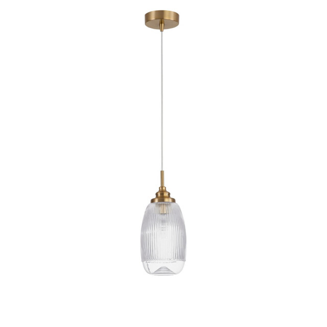Mond 13cm Dome Pendant Ceiling Light Satin Gold Metal Clear Glass LED E14 - image 1