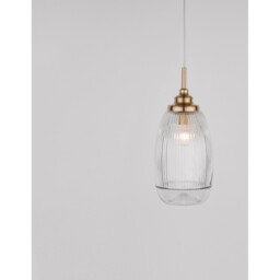 Mond 13cm Dome Pendant Ceiling Light Satin Gold Metal Clear Glass LED E14 - thumbnail 2