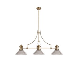 Cairo 3 Light Telescopic Ceiling Pendant E27 With 30cm Cone Glass Shade, Antique Brass, Clear - thumbnail 1