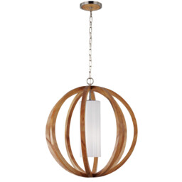 Allier 1 Light Large Spherical Cage Ceiling Pendant Brushed Steel, Light wood, E27 - thumbnail 1
