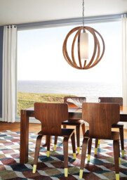 Allier 1 Light Large Spherical Cage Ceiling Pendant Brushed Steel, Light wood, E27 - thumbnail 2