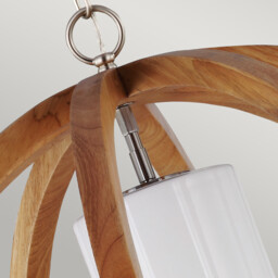 Allier 1 Light Large Spherical Cage Ceiling Pendant Brushed Steel, Light wood, E27 - thumbnail 5