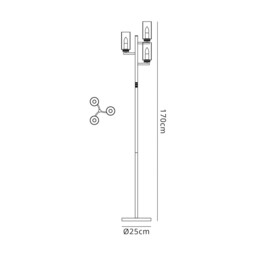 Seward Floor Lamp, 3 x E14, Antique Brass - thumbnail 2