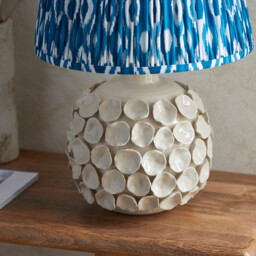 Borello Ivory Crackle Glaze Table Lamp with Marlin Blue Fabric Ikat Shade 35cm B22 - thumbnail 5