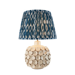 Borello Ivory Crackle Glaze Table Lamp with Marlin Blue Fabric Ikat Shade 35cm B22