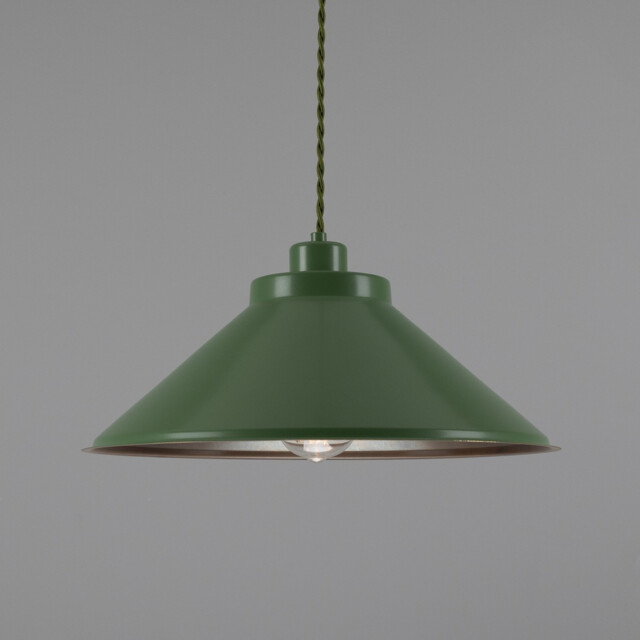 Rio Coloured Dome Pendant Light, Antique Brass, Sage Green - image 1