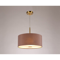 Baymont Antique Brass 3 Light E27 Single Pendant With 40cm x 18cm Dual Faux Silk Shade, Taupe/Halo Gold - thumbnail 2
