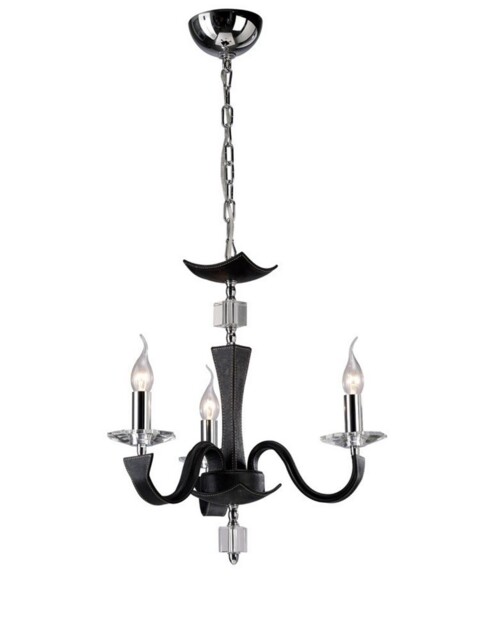 Nardini Ceiling Pendant Chandelier 3 Light Polished Chrome, Black Faux Leather, Crystal - image 1