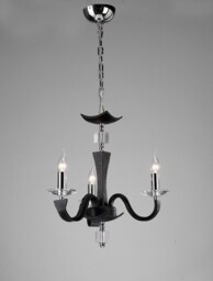 Nardini Ceiling Pendant Chandelier 3 Light Polished Chrome, Black Faux Leather, Crystal - thumbnail 2