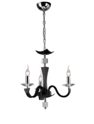 Nardini Ceiling Pendant Chandelier 3 Light Polished Chrome, Black Faux Leather, Crystal