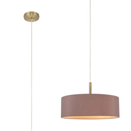 Baymont Antique Brass 5 Light E27 Single Pendant, With 45cm x 15cm Dual Faux Silk Shade, Taupe/Halo Gold