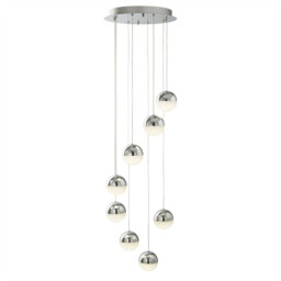 Marbles Integrated LED 8 Light Spiral Cluster Pendant Chrome, Crushed Ice Glass