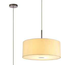 Baymont Polished Chrome E27 Single Pendant With 50cm x 20cm Faux Silk Shade, Ivory Pearl/White Laminate