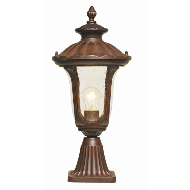 Chicago 1 Light Small Outdoor Pedestal Lantern Rusty Bronze IP44, E27 - image 1