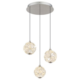 Virina Cluster Pendant Ceiling Light Chrome K9 Crystals 3x LED 3000K