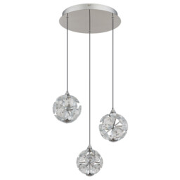 Virina Cluster Pendant Ceiling Light Chrome K9 Crystals 3x LED 3000K - thumbnail 2