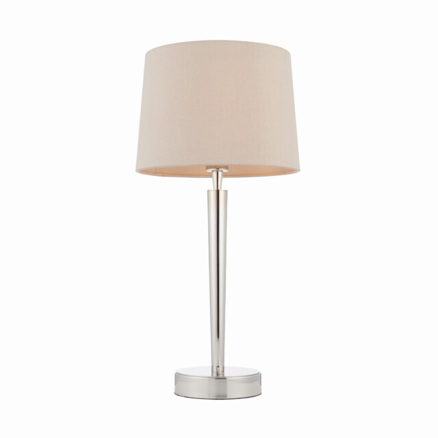 Syon 1 Light Table Lamp Bright Nickel, Mink Faux Silk, E14 - image 1