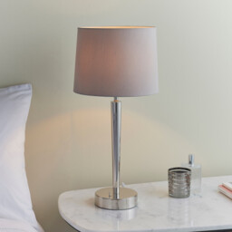 Syon 1 Light Table Lamp Bright Nickel, Mink Faux Silk, E14 - thumbnail 2