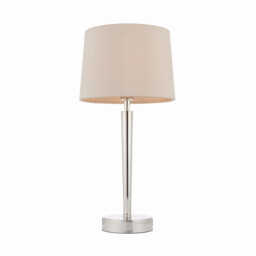 Syon 1 Light Table Lamp Bright Nickel, Mink Faux Silk, E14 - thumbnail 1