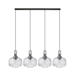 Yorktown Linear Pendant, 4 x E27, Aged Pewter/Matt Black With 30cm Pumpkin Shaped Ribbed Clear Glass - thumbnail 5