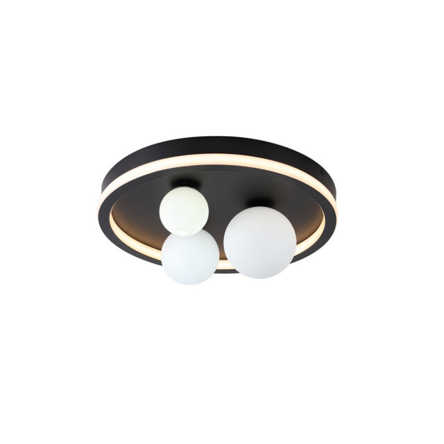 Trident 3 Light LED Flush Light, Black Metal and Opal Glass Balls - image 1