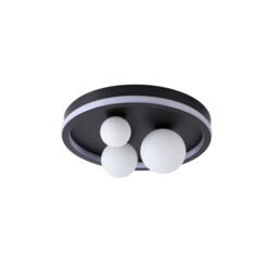 Trident 3 Light LED Flush Light, Black Metal and Opal Glass Balls - thumbnail 2