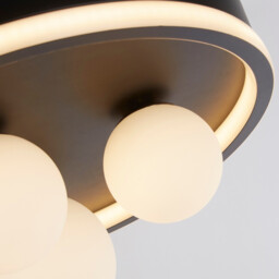 Trident 3 Light LED Flush Light, Black Metal and Opal Glass Balls - thumbnail 3
