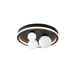 Trident 3 Light LED Flush Light, Black Metal and Opal Glass Balls - thumbnail 1