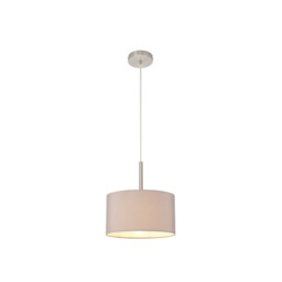 Baymont Satin Nickel E27 Single Pendant With 30cm x 17cm Faux Silk Shade, Grey/White Laminate - thumbnail 5
