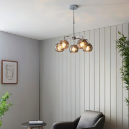 Dimple Multi Arm Glass Pendant Ceiling Lamp, Chrome Plate, Smoked Mirror Glass - thumbnail 5