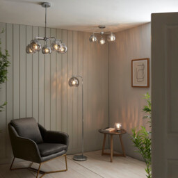 Dimple Multi Arm Glass Pendant Ceiling Lamp, Chrome Plate, Smoked Mirror Glass - thumbnail 3