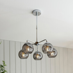 Dimple Multi Arm Glass Pendant Ceiling Lamp, Chrome Plate, Smoked Mirror Glass - thumbnail 2