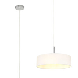 Baymont Polished Chrome 3 Light E27 Single Pendant, With 45cm x 15cm Faux Silk Shade, White